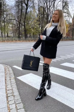 Kozaki Na Słupku Lateksowe Czarne Macey