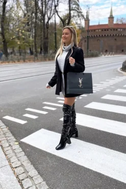 Kozaki Na Słupku Lateksowe Czarne Macey