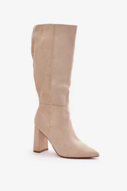 Kozaki Na Słupku Przed Kolano Jasnobeżowe Lannetea