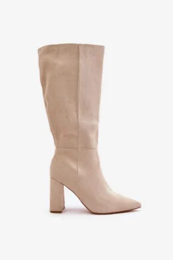 Kozaki Na Słupku Przed Kolano Jasnobeżowe Lannetea