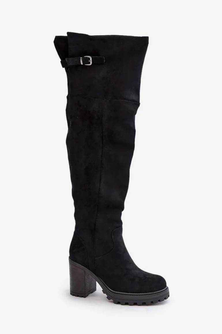 Kozaki Na Słupku Z Cholewką Za Kolano Ocieplane Czarne Niaviera