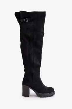 Kozaki Na Słupku Z Cholewką Za Kolano Ocieplane Czarne Niaviera