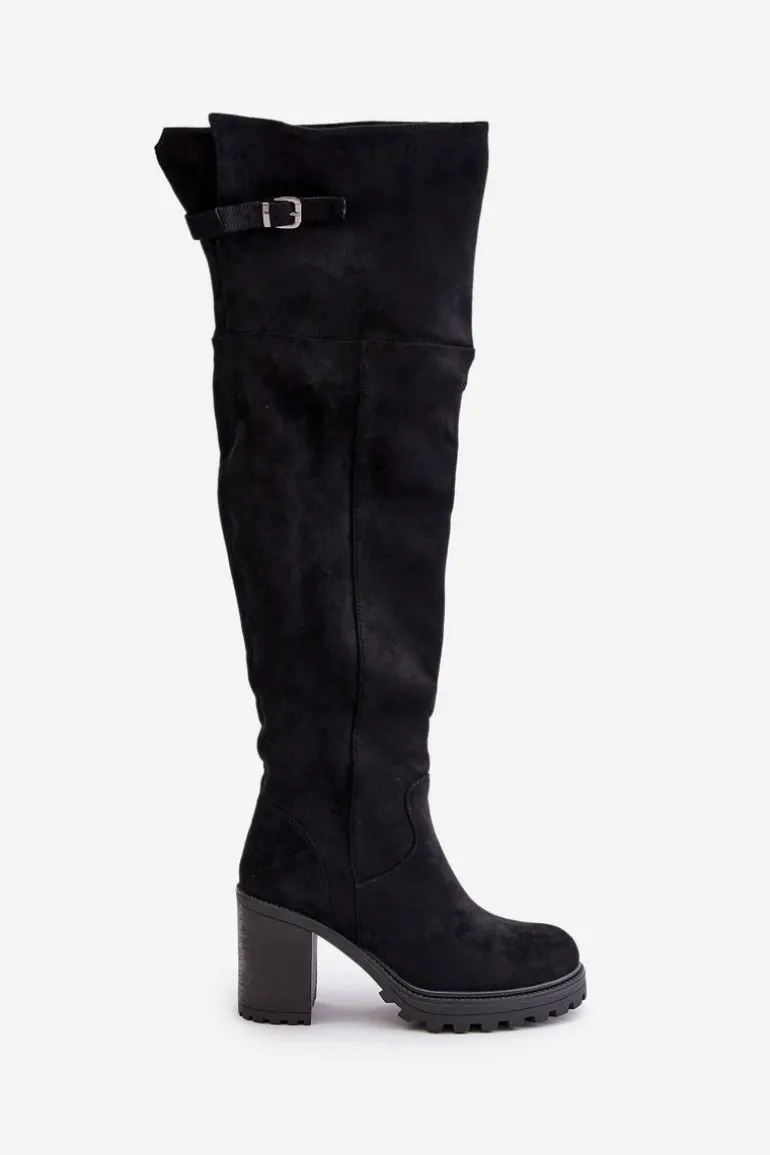 Kozaki Na Słupku Z Cholewką Za Kolano Ocieplane Czarne Niaviera