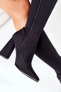 Kozaki Na Słupku Z Elastycznej Tkaniny Czarne Effect Wow