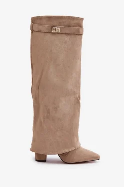 Kozaki Na Słupku Z Wywiniętą Cholewką Beżowe Evyra