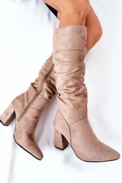 Kozaki Na Słupku Zamszowe Beżowe Dorelle