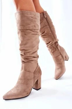 Kozaki Na Słupku Zamszowe Beżowe Dorelle