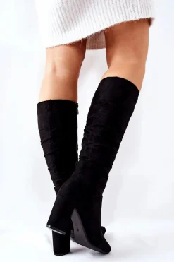 Kozaki Na Słupku Zamszowe Czarne Dorelle