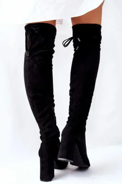 Kozaki Na Słupku Zamszowe Czarne Agaloa