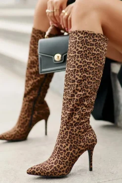 Kozaki Na Szpilce W Panterkę Brązowe Reanwenna