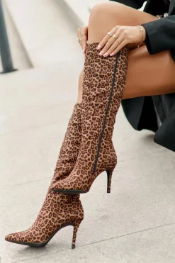 Kozaki Na Szpilce W Panterkę Brązowe Reanwenna