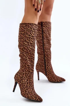 Kozaki Na Szpilce W Panterkę Brązowe Reanwenna