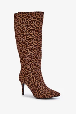 Kozaki Na Szpilce W Panterkę Brązowe Reanwenna
