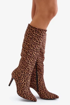 Kozaki Na Szpilce W Panterkę Brązowe Reanwenna