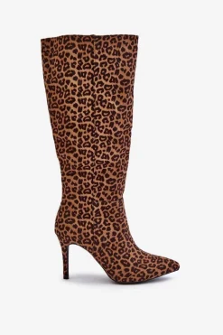 Kozaki Na Szpilce W Panterkę Brązowe Reanwenna
