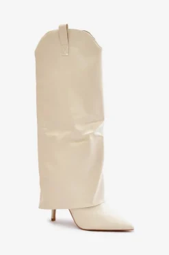 Kozaki Na Szpilce Z Wywiniętą Cholewką Jasnobeżowe Bellinna