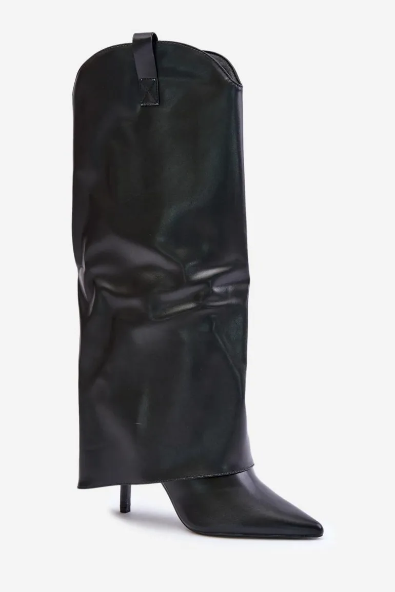 Kozaki Na Szpilce Z Wywiniętą Cholewką Czarne Bellinna