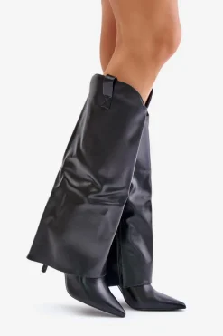 Kozaki Na Szpilce Z Wywiniętą Cholewką Czarne Bellinna