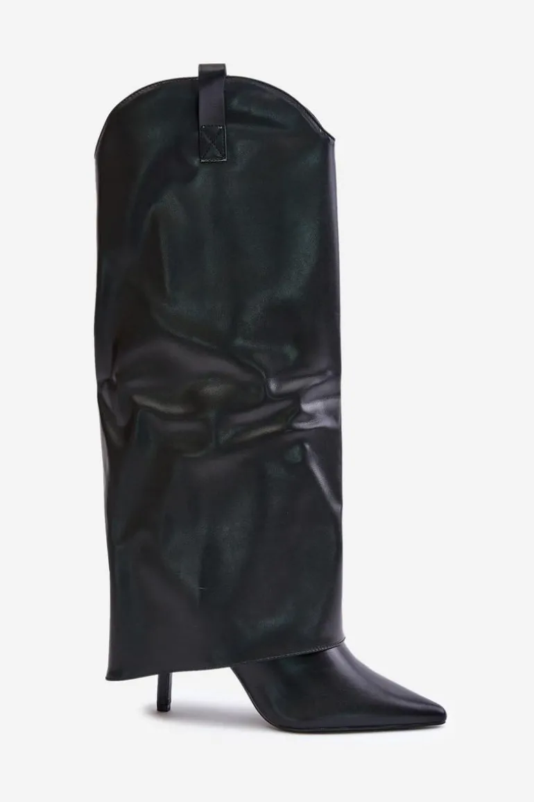 Kozaki Na Szpilce Z Wywiniętą Cholewką Czarne Bellinna