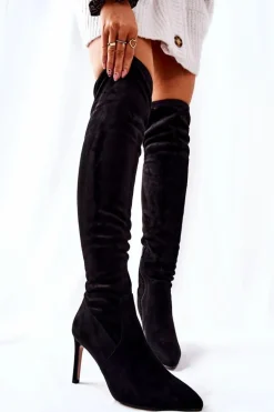 Kozaki Na Szpilce Zamszowe Czarne Horina