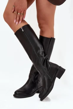 Kozaki Oficerki Damskie Na Niskim Obcasie Ocieplane Czarne Averna