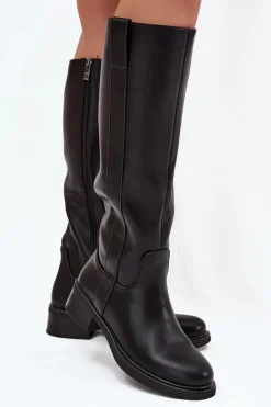 Kozaki Oficerki Damskie Na Niskim Obcasie Ocieplane Czarne Averna