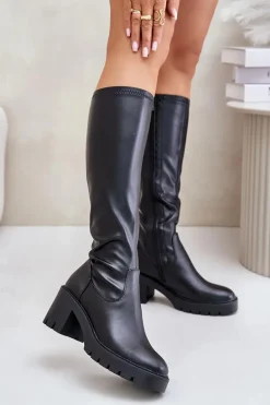 Kozaki Przed Kolano Eko Skórzane Na Słupku Vinceza 58332 Czarne