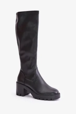 Kozaki Przed Kolano Eko Skórzane Na Słupku Vinceza 58332 Czarne