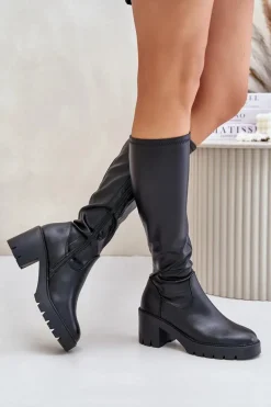 Kozaki Przed Kolano Eko Skórzane Na Słupku Vinceza 58332 Czarne