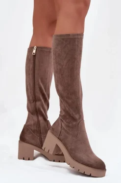 Kozaki Przed Kolano Eko Zamszowe Na Słupku Vinceza 58332 Ciemnobeżowe