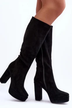 Kozaki Przed Kolano Na Obcasie I Platformie Czarne Baldrema
