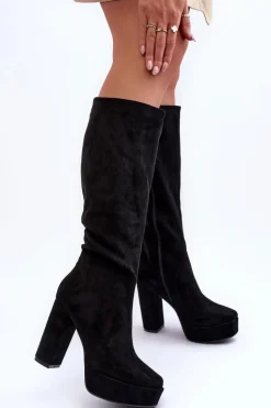 Kozaki Przed Kolano Na Obcasie I Platformie Czarne Baldrema