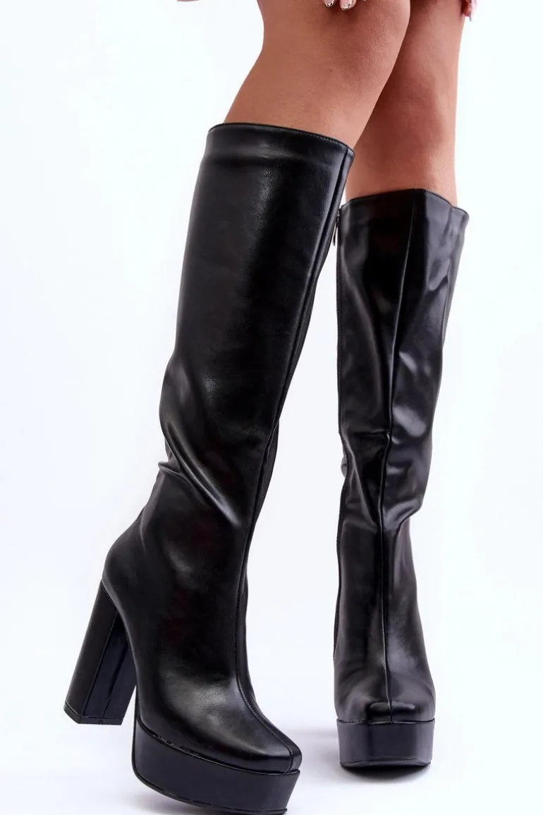 Kozaki Przed Kolano Na Obcasie I Platformie Czarne Baldrema