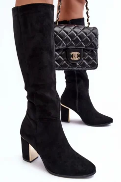 Kozaki Przed Kolano Na Słupku Zamszowe Czarne Kilrenita