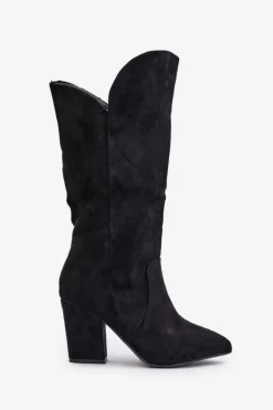 Kozaki Przed Kolano Na Słupku Z Eko Zamszu Czarne Clorira