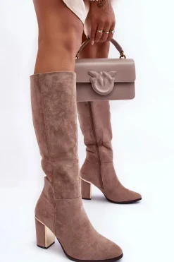 Kozaki Przed Kolano Na Słupku Zamszowe Beżowe Kilrenita