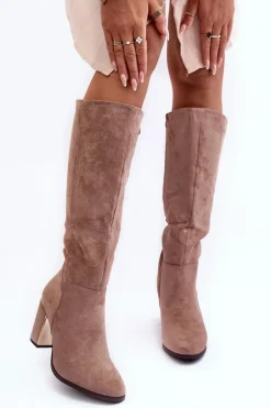 Kozaki Przed Kolano Na Słupku Zamszowe Beżowe Kilrenita