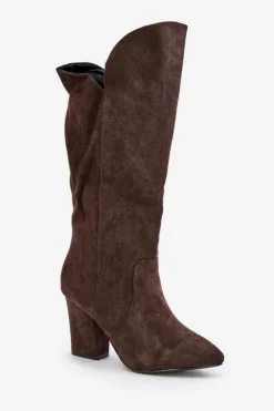 Kozaki Przed Kolano Na Słupku Z Eko Zamszu Brązowe Clorira