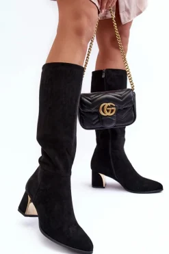 Kozaki Przed Kolano Zamszowe Na Obcasie Czarne Inatris