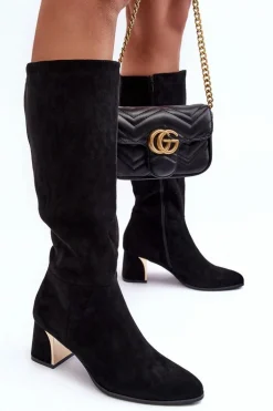 Kozaki Przed Kolano Zamszowe Na Obcasie Czarne Inatris