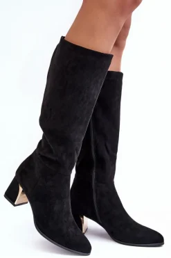 Kozaki Przed Kolano Zamszowe Na Obcasie Czarne Inatris