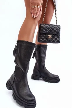 Kozaki Z Cholewką Do Połowy Łydki Czarne Lizames