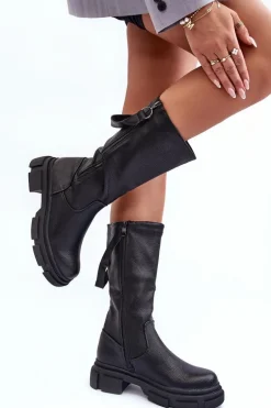 Kozaki Z Cholewką Do Połowy Łydki Czarne Lizames