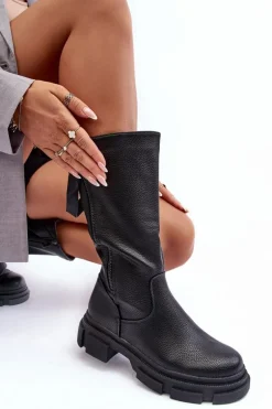 Kozaki Z Cholewką Do Połowy Łydki Czarne Lizames