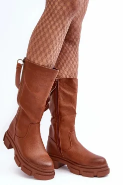 Kozaki Z Cholewką Do Połowy Łydki Brązowe Lizames