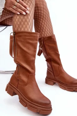 Kozaki Z Cholewką Do Połowy Łydki Brązowe Lizames