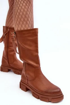Kozaki Z Cholewką Do Połowy Łydki Brązowe Lizames