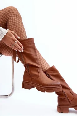 Kozaki Z Cholewką Do Połowy Łydki Brązowe Lizames