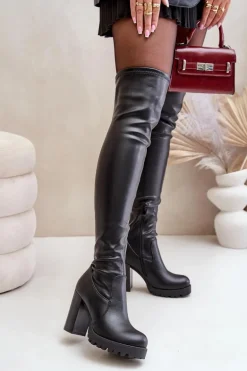 Kozaki Z Cholewką Za Kolano Na Słupku Czarne Nelothiel