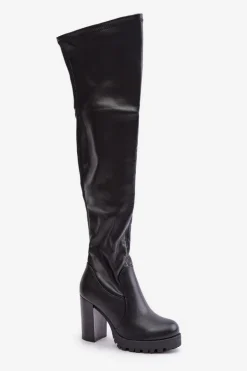 Kozaki Z Cholewką Za Kolano Na Słupku Czarne Nelothiel